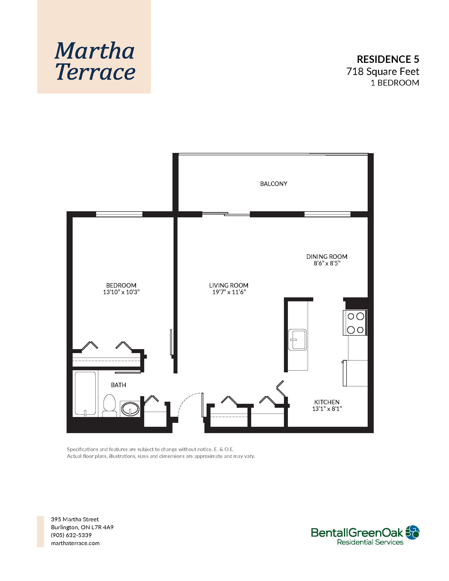 Floor plan for 1 bed, 1 bath, 718 sqft